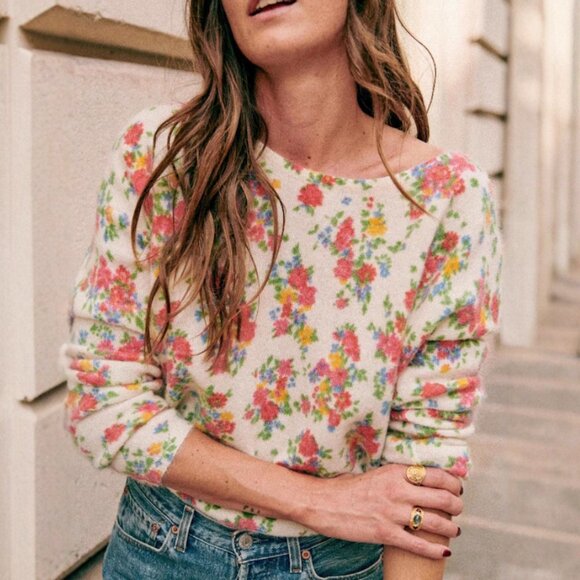 NWT Sezane Juno Cardigan Jumper Sweater  Reversible Floral Ivory Jardin Secret - Picture 10 of 12